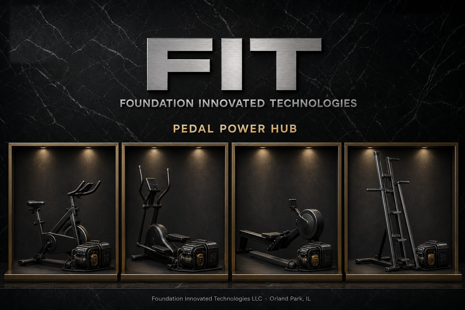 FIT — Foundation Innovated Technologies. Pedal Power HUB application examples: bike, elliptical, rower, and vertical climber